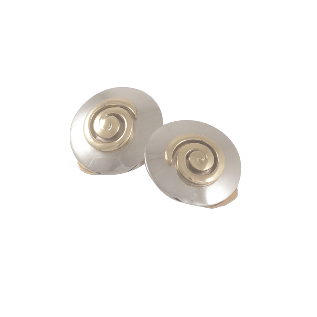 The Grange Round Spiral Silver 2 Tone Clip Earrings